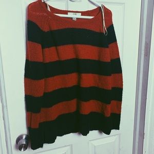 red and black striped sweater
